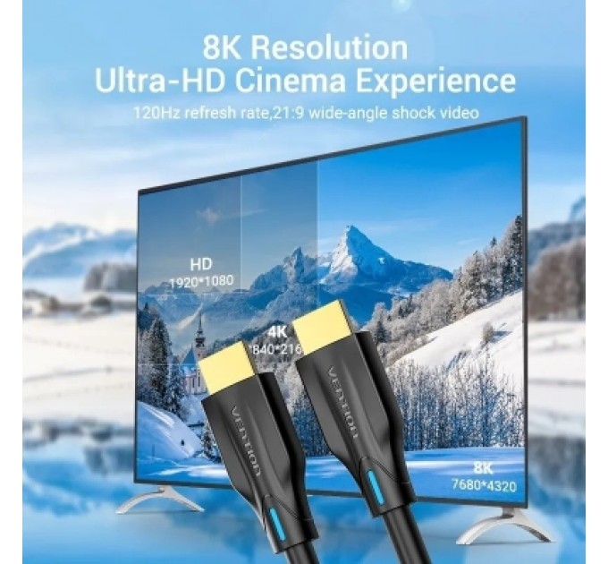 Кабель мультимедійний HDMI Male to Male 8K HD Cable 10M Black VENTION (AANBL)