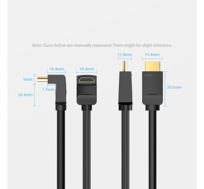 Кабель мультимедійний HDMI Right Angle Cable 270 Degree 1M Black VENTION (AAQBF)