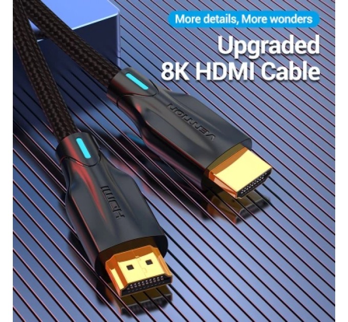 Кабель мультимедійний Cotton Braided 8K HDMI Cable 1M Black VENTION (AAUBF)