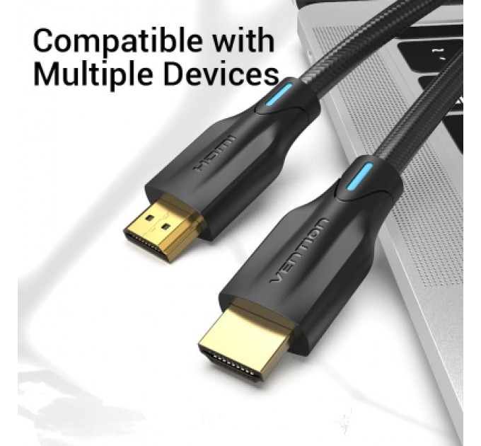 Кабель мультимедійний Cotton Braided 8K HDMI Cable 1.5M Black VENTION (AAUBG)