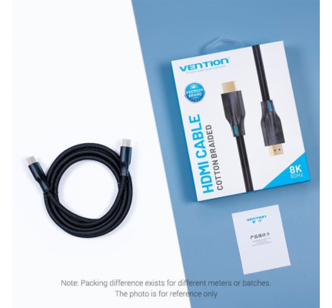 Кабель мультимедійний Cotton Braided 8K HDMI Cable 2M Black VENTION (AAUBH)