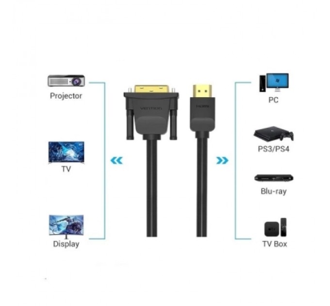 Кабель мультимедійний HDMI to DVI Cable 1M Black VENTION (ABFBF)