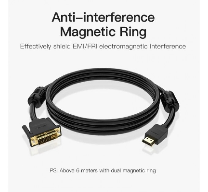 Кабель мультимедійний HDMI to DVI Cable 2M Black VENTION (ABFBH)