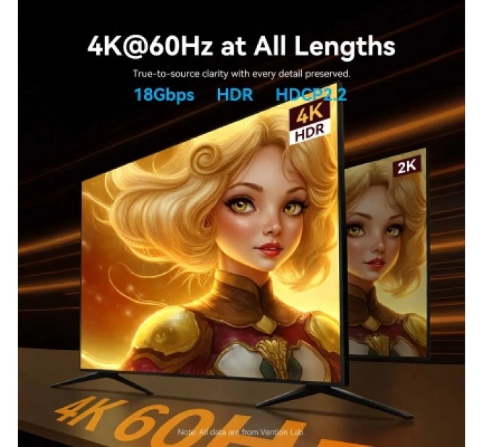 Кабель мультимедійний 4K Fiber Optic HDMI Male to Male Cable 45M Black Zinc Alloy Type VENTION (ALSBW)