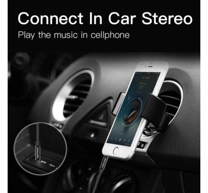 Кабель мультимедійний Fabric Braided 3.5mm Male to Male Audio Cable 1M Black Metal Type VENTION (BAGBF)