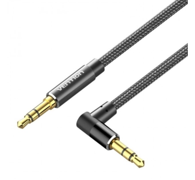 Кабель мультимедійний Cotton Braided 3.5mm Male to Male Right Angle Audio Cable 1M Black Aluminum Alloy Type VENTION (BAZBF)
