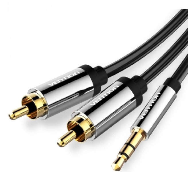 Кабель мультимедійний 3.5mm Male to 2RCA Male Audio Cable 1M Black Metal Type VENTION (BCFBF)