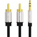 Кабель мультимедійний 3.5mm Male to 2RCA Male Audio Cable 1M Black Metal Type VENTION (BCFBF)