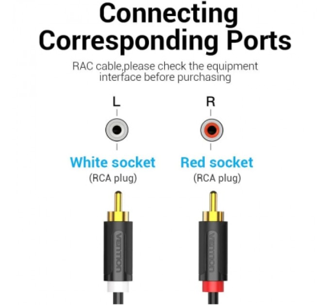 Кабель мультимедійний 2-Male to 2-Male RCA Cable 1.5M Black VENTION (BCMBG)
