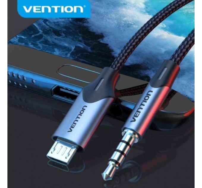 Кабель мультимедійний Micro USB Male to TRRS 3.5mm Male Audio Cable 1M Black VENTION (BDGBF)