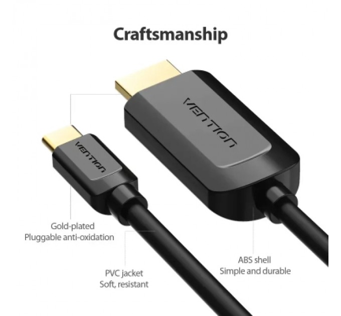 Кабель мультимедійний Type-C to HDMI Cable 1.5M Black VENTION (CGUBG)