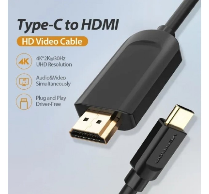 Кабель мультимедійний Type-C to HDMI Cable 1.5M Black VENTION (CGUBG)