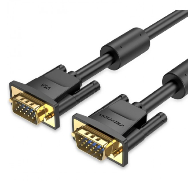 Кабель мультимедійний VGA(3+6) Male to Male Cable with ferrite cores 5M Black VENTION (DAEBJ)