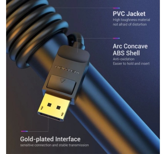 Кабель мультимедійний DP Cable 1.5M Black VENTION (HACBG)