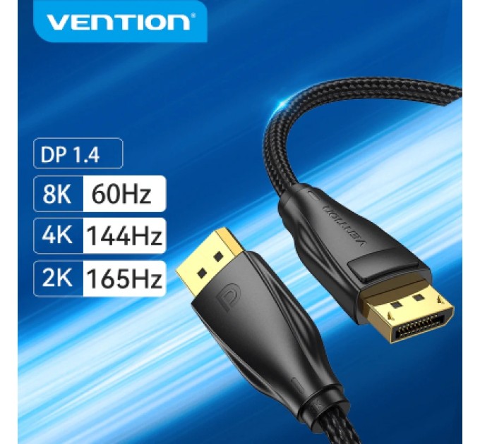 Кабель мультимедійний Cotton Braided DP Male to Male Cable 2M Black VENTION (HCCBH)