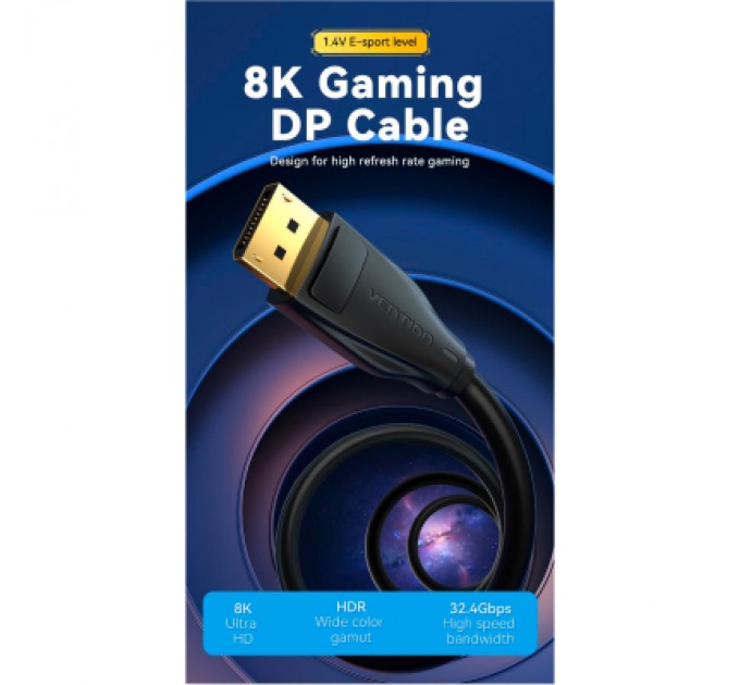 Кабель мультимедійний DP 1.4 Male to Male HD Cable 8K 1.5M Black VENTION (HCDBG)