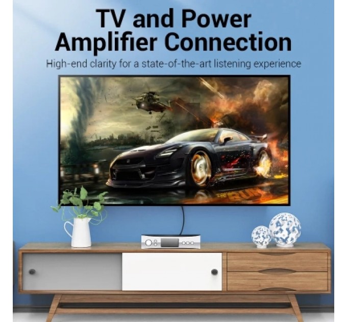 Кабель мультимедійний 2RCA Male to Male Audio Cable 1M Black Metal Type VENTION (VAB-R06-B100)