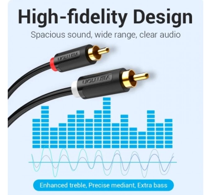 Кабель мультимедійний 2RCA Male to Male Audio Cable 1M Black Metal Type VENTION (VAB-R06-B100)