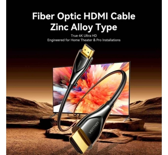 Кабель мультимедійний 4K Fiber Optic HDMI Male to Male Cable 15M Black Zinc Alloy Type VENTION (ALSBN)