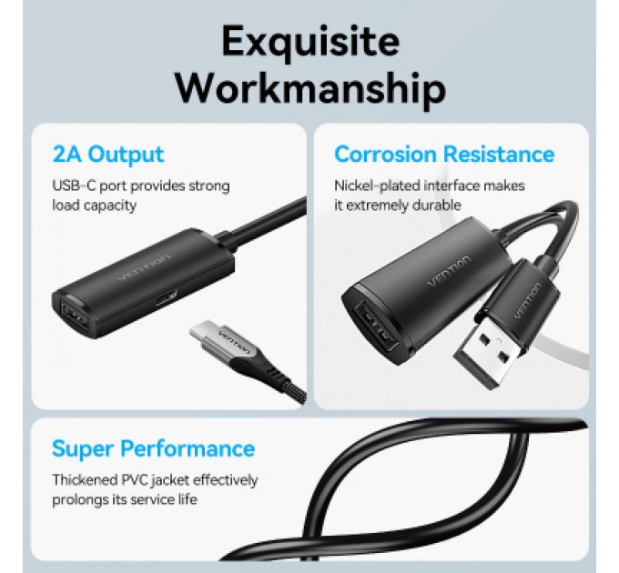 Дата кабель USB 2.0 Type-A Male to Type-A Female Active Extension Cable 15M Black VENTION (CBKBN)