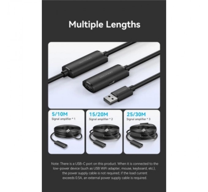 Дата кабель USB 2.0 Type-A Male to Type-A Female Active Extension Cable 30M Black VENTION (CBKBT)