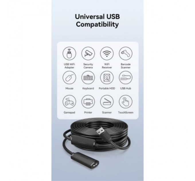 Дата кабель USB 2.0 Type-A Male to Type-A Female Active Extension Cable 30M Black VENTION (CBKBT)