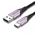Дата кабель Cotton Braided USB 2.0 A Male to C Male 3A Cable Purple 1.5M Aluminum Alloy Type VENTION (CODVG)