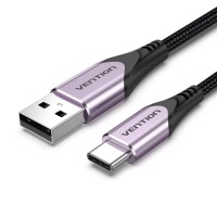 Дата кабель Cotton Braided USB 2.0 A Male to C Male 3A Cable Purple 1.5M Aluminum Alloy Type VENTION (CODVG)
