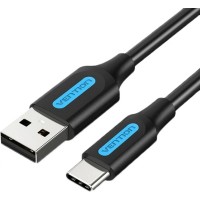 Дата кабель USB 2.0 A Male to C Male 3A Cable 1.5M Black VENTION (COKBG)