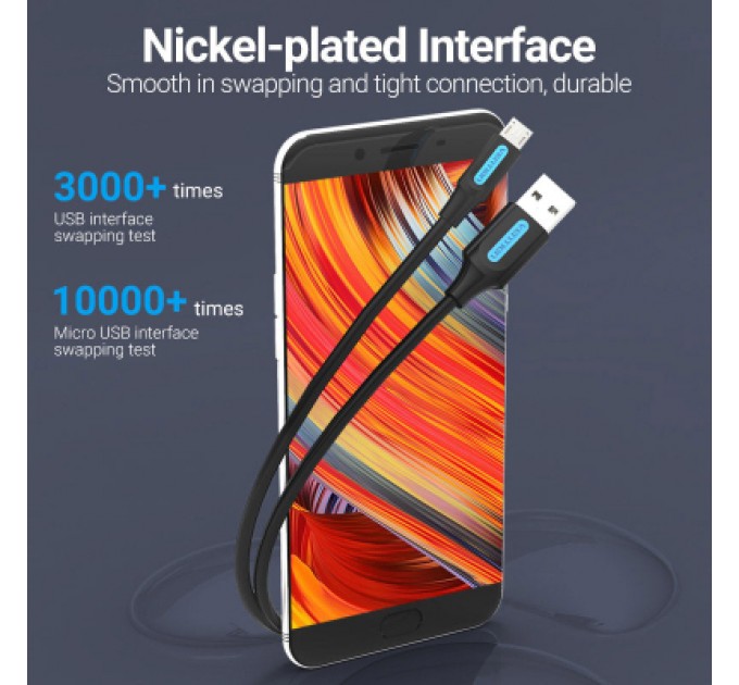 Дата кабель USB 2.0 A Male to Micro-B Male 3A Cable 1M Black VENTION (COLBF)