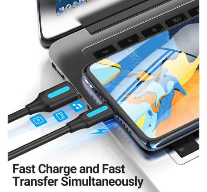 Дата кабель USB 2.0 A Male to Micro-B Male 3A Cable 1M Black VENTION (COLBF)