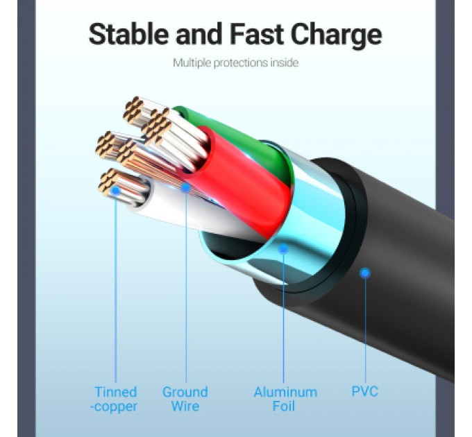 Дата кабель USB 2.0 A Male to Micro-B Male 3A Cable 1M Black VENTION (COLBF)