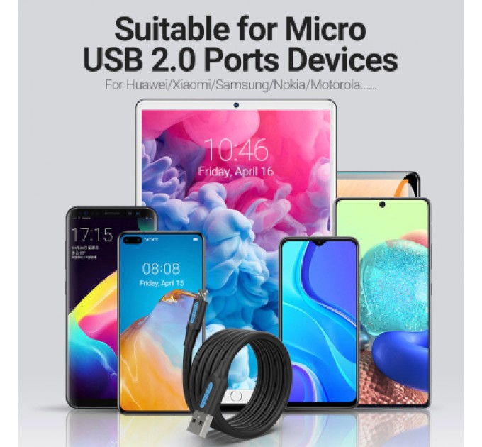 Дата кабель USB 2.0 A Male to Micro-B Male 3A Cable 1M Black VENTION (COLBF)