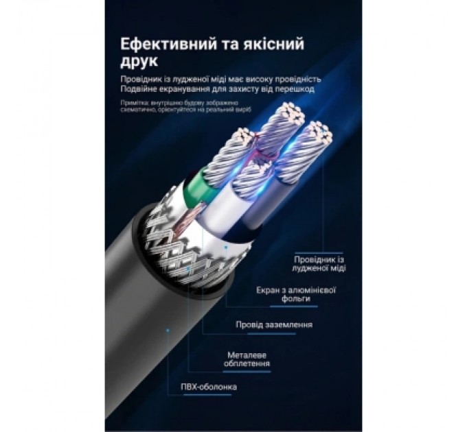 Дата кабель USB 2.0 A Male to B Male Cable with Ferrite Cores 10M Black PVC Type VENTION (COQBL)