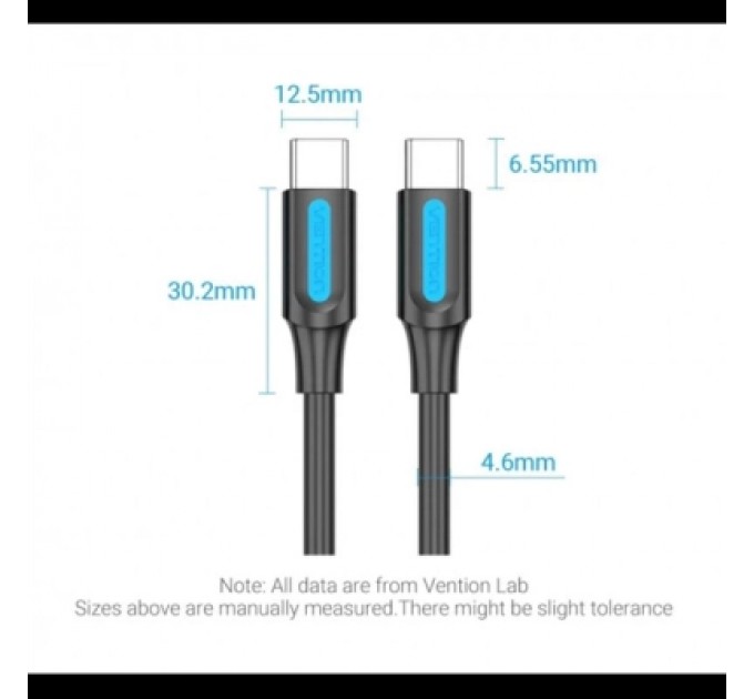 Дата кабель USB 2.0 C Male to C Male 5A Cable 1.5M Black PVC Type VENTION (COTBG)