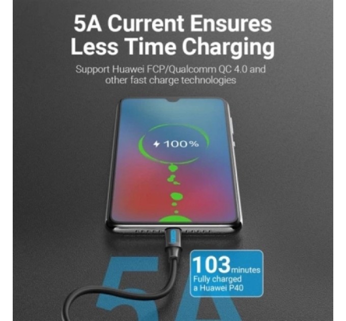 Дата кабель USB 2.0 C Male to C Male 5A Cable 1.5M Black PVC Type VENTION (COTBG)