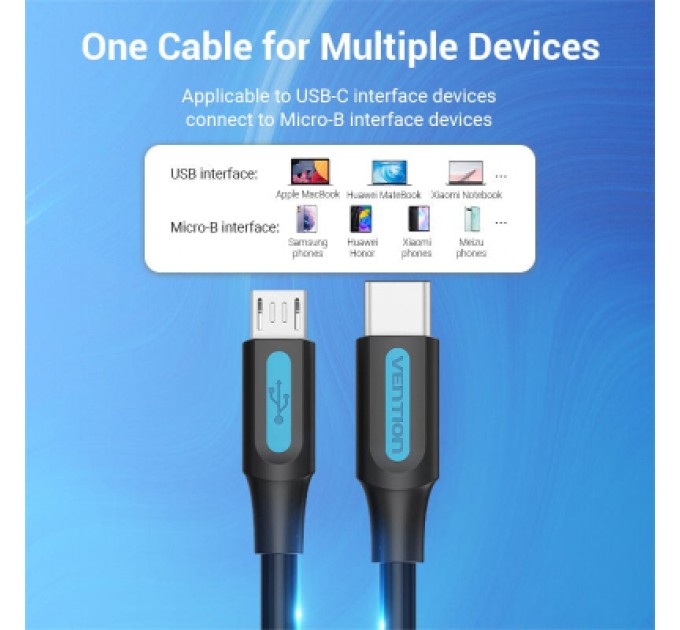 Дата кабель USB 2.0 C Male to Micro-B Male 2A Cable 1M Black VENTION (COVBF)