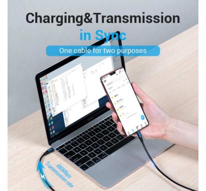 Дата кабель USB 2.0 C Male to Micro-B Male 2A Cable 1M Black VENTION (COVBF)