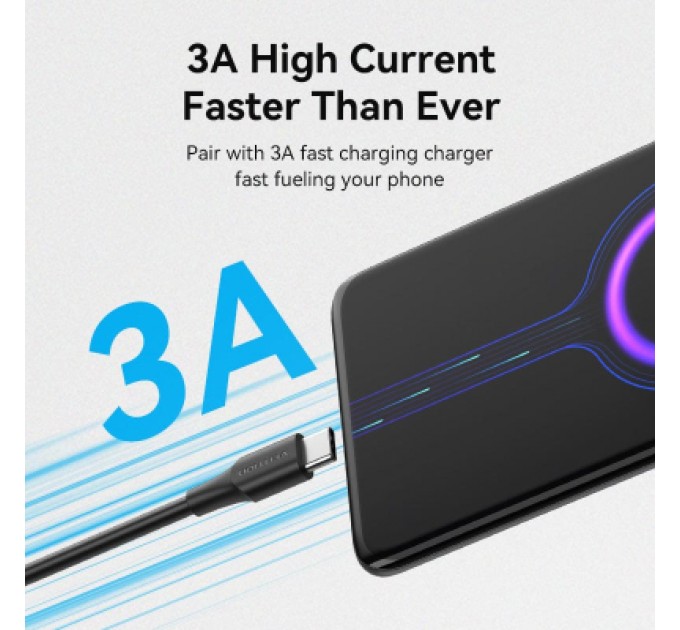 Дата кабель USB 2.0 A Male to C Male 3A Cable 1M Black VENTION (CTHBF)