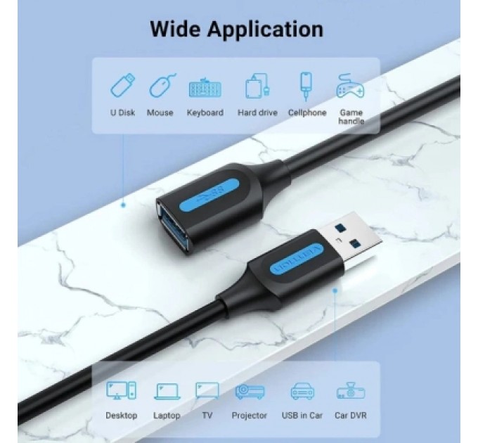 Дата кабель USB 2.0 A Male to C Male 3A Cable 2M Black VENTION (CTHBH)