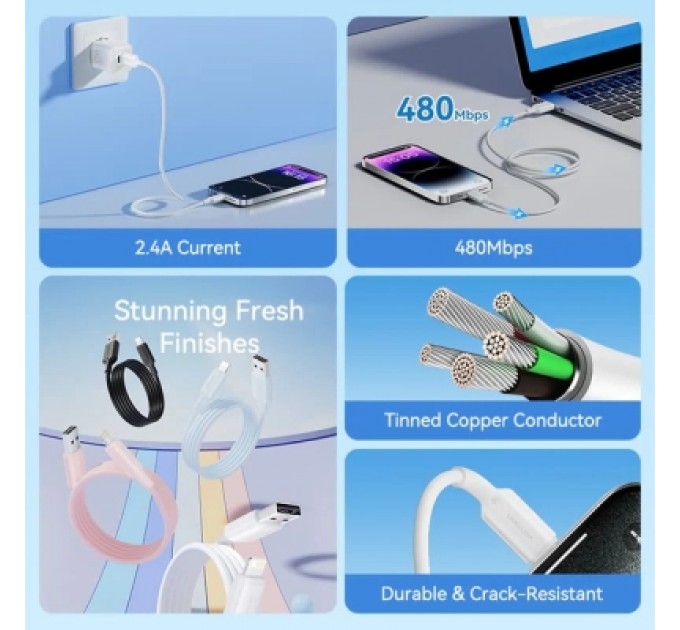 Дата кабель USB 2.0 Type-A Male to Lightning Male 2.4A Cable 1M Black PVC Type VENTION (LAMBF)