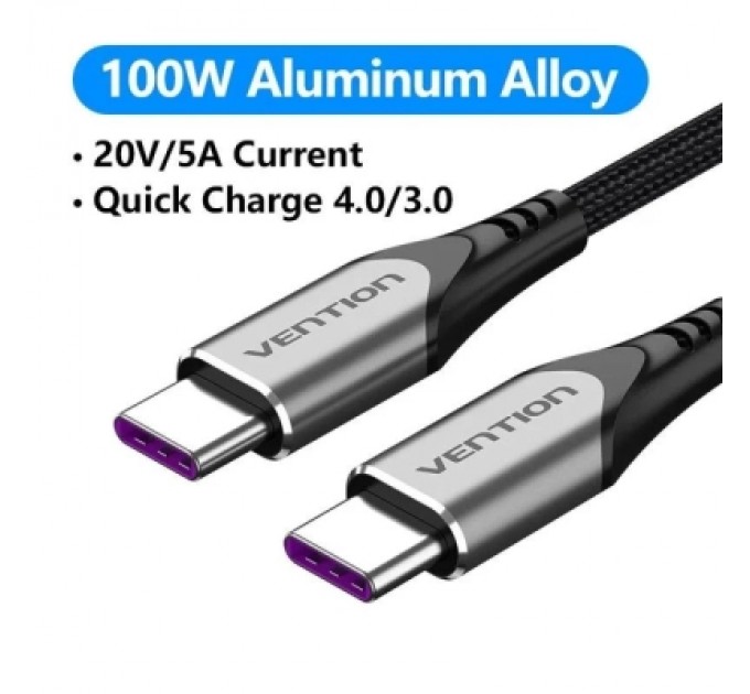 Дата кабель USB 2.0 C Male to C Male 5A Cable 1M Gray Aluminum Alloy Type VENTION (TAEHF)