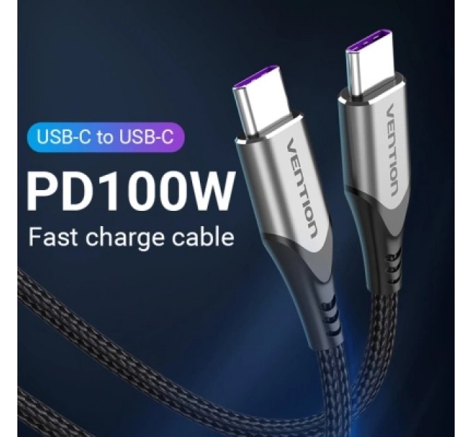 Дата кабель USB 2.0 C Male to C Male 5A Cable Gray 2M Aluminum Alloy Type VENTION (TAEHH)