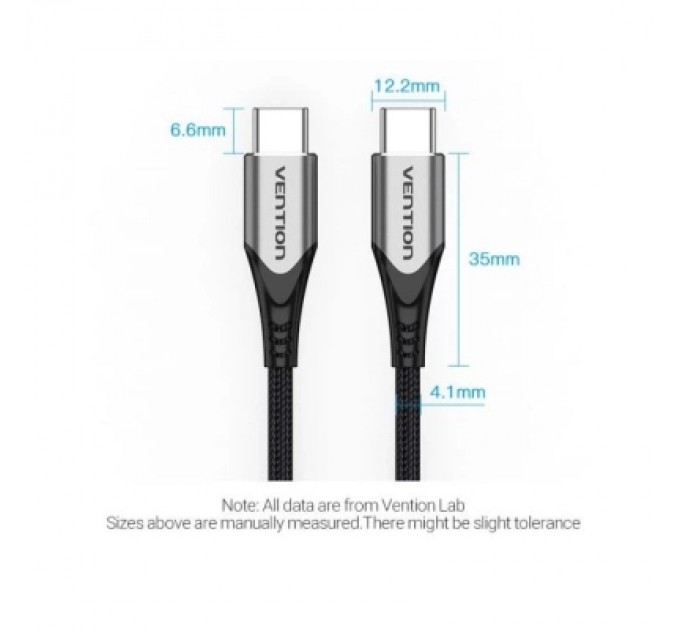 Дата кабель USB 2.0 C Male to C Male 5A Cable Gray 2M Aluminum Alloy Type VENTION (TAEHH)