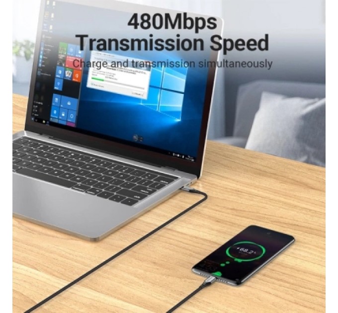 Дата кабель USB 2.0 C Male to C Male 5A Cable Gray 2M Aluminum Alloy Type VENTION (TAEHH)