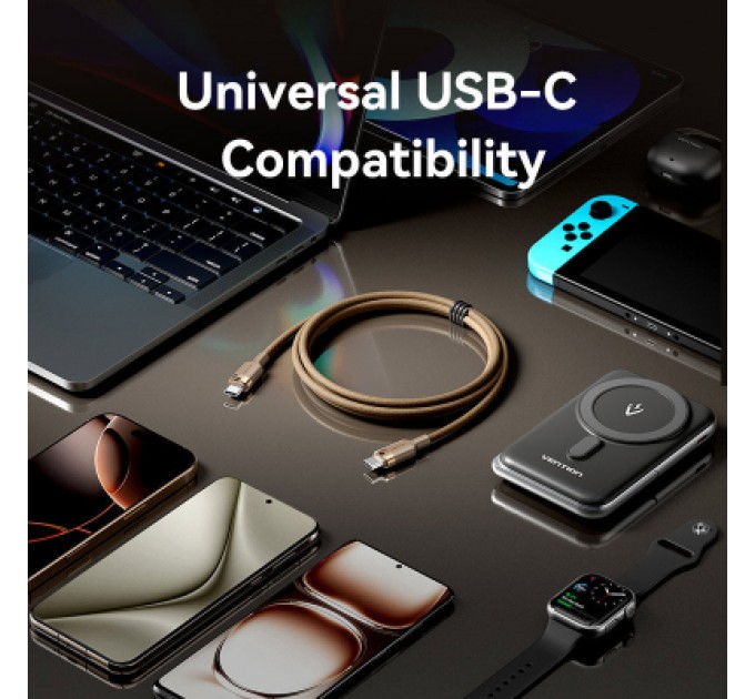 Дата кабель USB 2.0 Type-C Male to Type-C Male 3A Cable 1M Gold Aluminum Alloy Type VENTION (TRDJF)