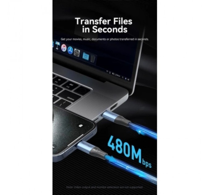 Дата кабель USB 2.0 C Male to C Male 240W Cable 1.5M Black Aluminum Alloy Type VENTION (TREBG)