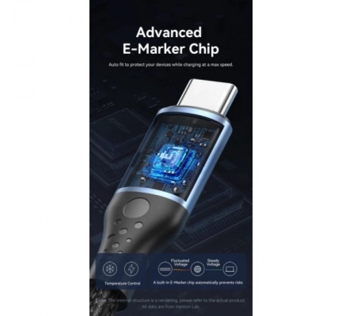 Дата кабель USB 2.0 C Male to C Male 240W Cable 1.5M Black Aluminum Alloy Type VENTION (TREBG)