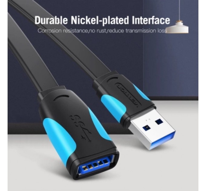 Дата кабель Flat USB3.0 Extension Cable 2M Black VENTION (VAS-A13-B200)