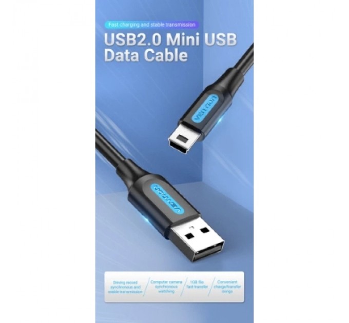 Дата кабель USB 2.0 A Male to Mini-B Male Cable 1M Black PVC Type VENTION (COMBF)